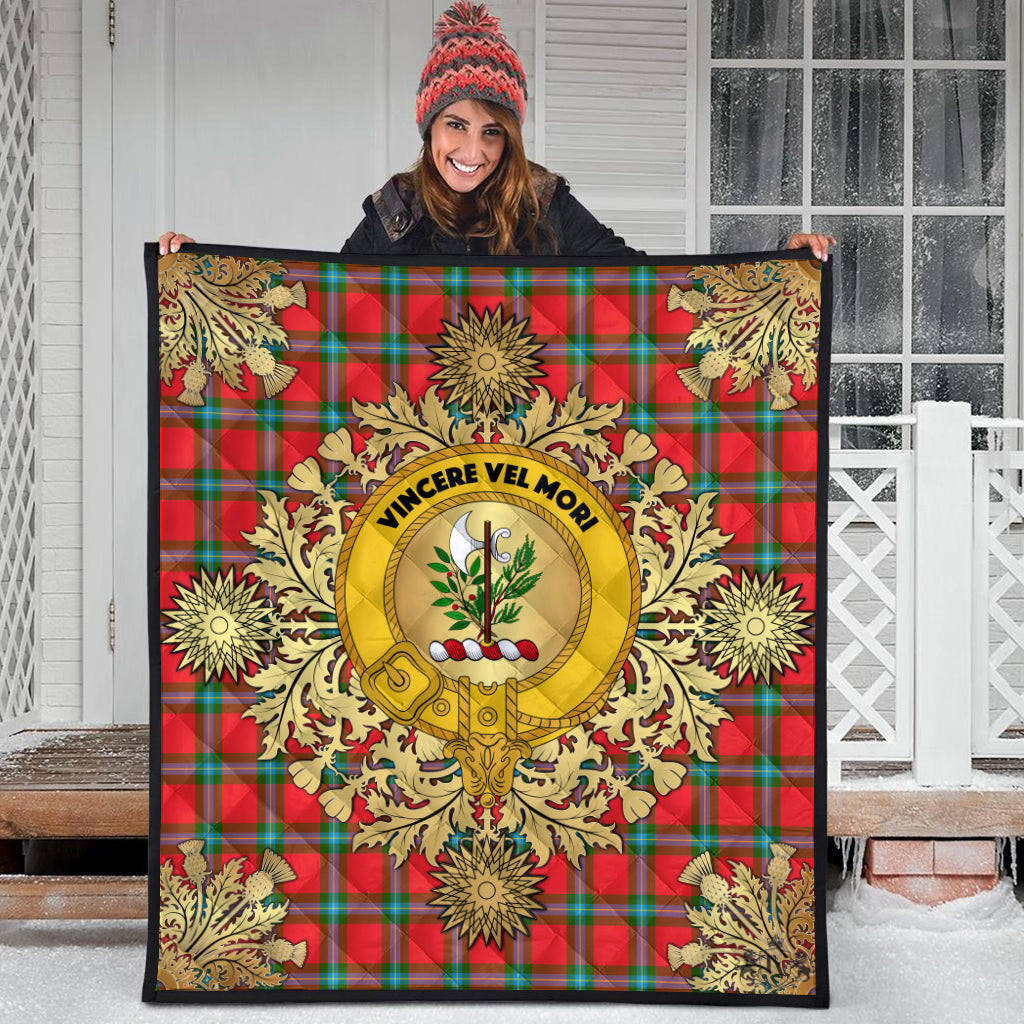 MacLaine of Loch Buie Tartan Crest Premium Quilt - Gold Thistle Style