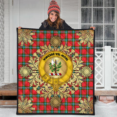 MacLaine of Loch Buie Tartan Crest Premium Quilt - Gold Thistle Style