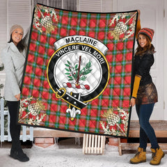 MacLaine of Loch Buie Tartan Crest Premium Quilt - Gold Thistle Style