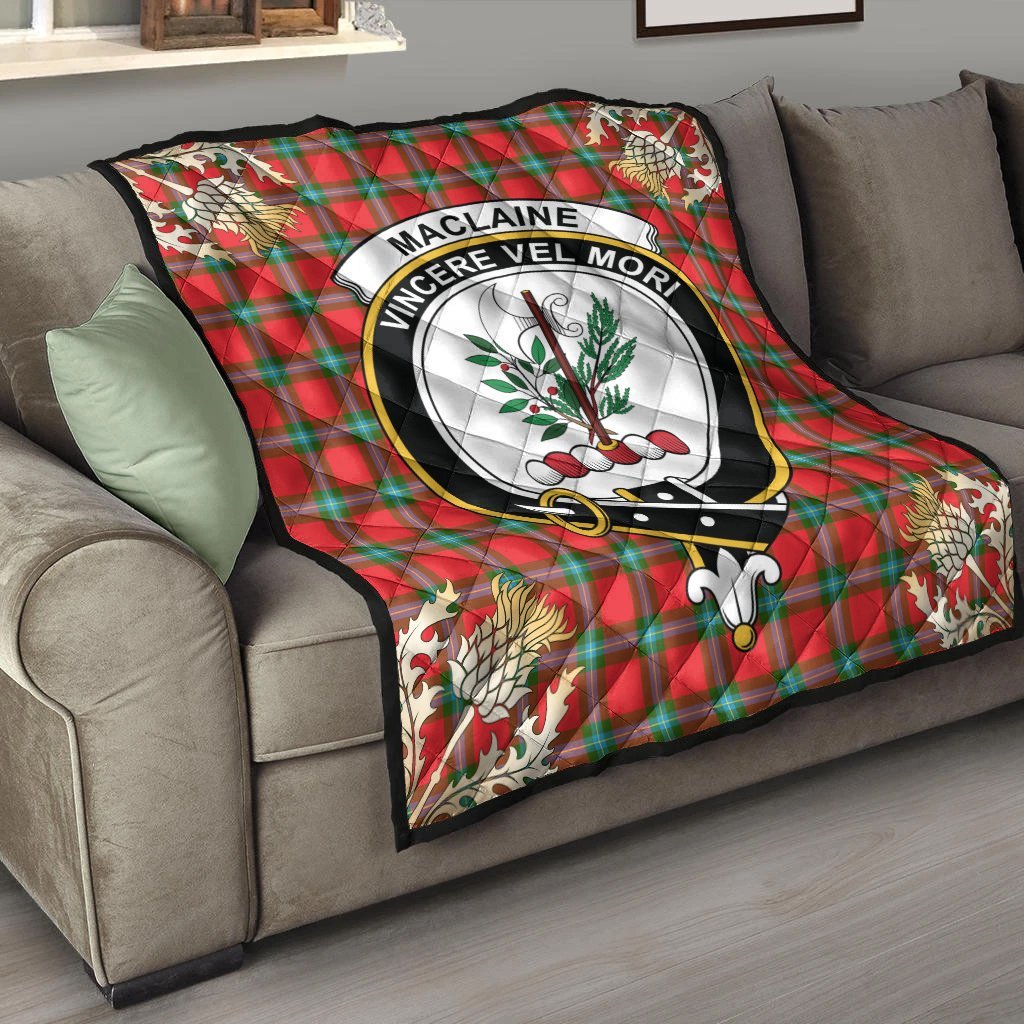 MacLaine of Loch Buie Tartan Crest Premium Quilt - Gold Thistle Style