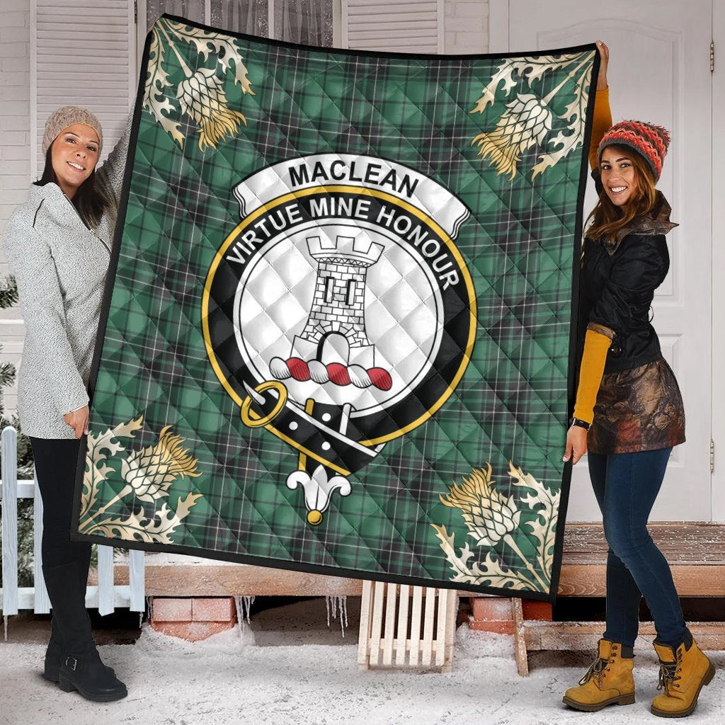 MacLean Hunting Ancient Tartan Crest Premium Quilt - Gold Thistle Style