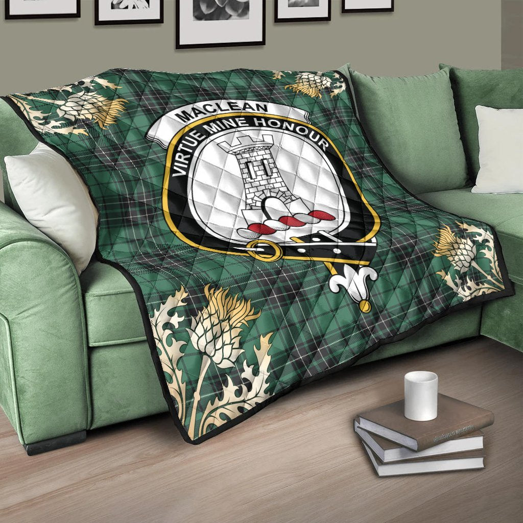 MacLean Hunting Ancient Tartan Crest Premium Quilt - Gold Thistle Style