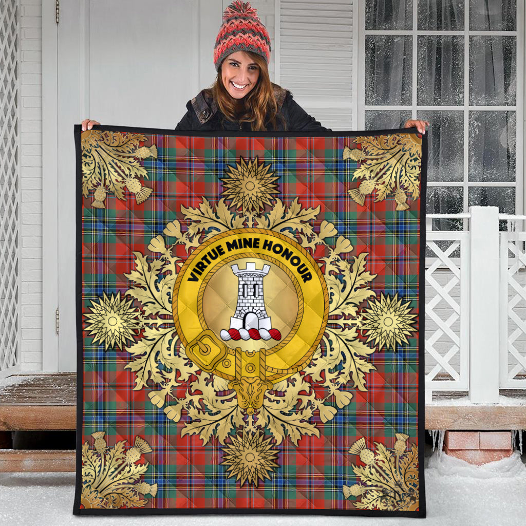 MacLean of Duart Ancient Tartan Crest Premium Quilt - Gold Thistle Style