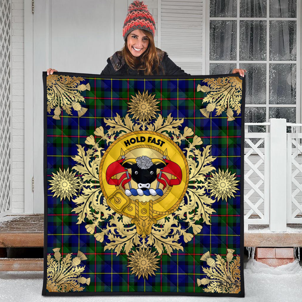 MacLeod of Harris Modern Tartan Crest Premium Quilt - Gold Thistle Style