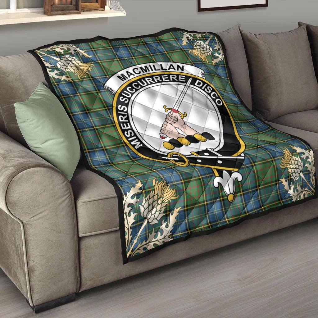 MacMillan Hunting Ancient Tartan Crest Premium Quilt - Gold Thistle Style