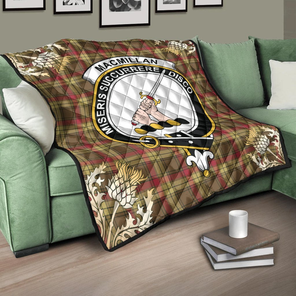 MacMillan Old Weathered Tartan Crest Premium Quilt - Gold Thistle Style