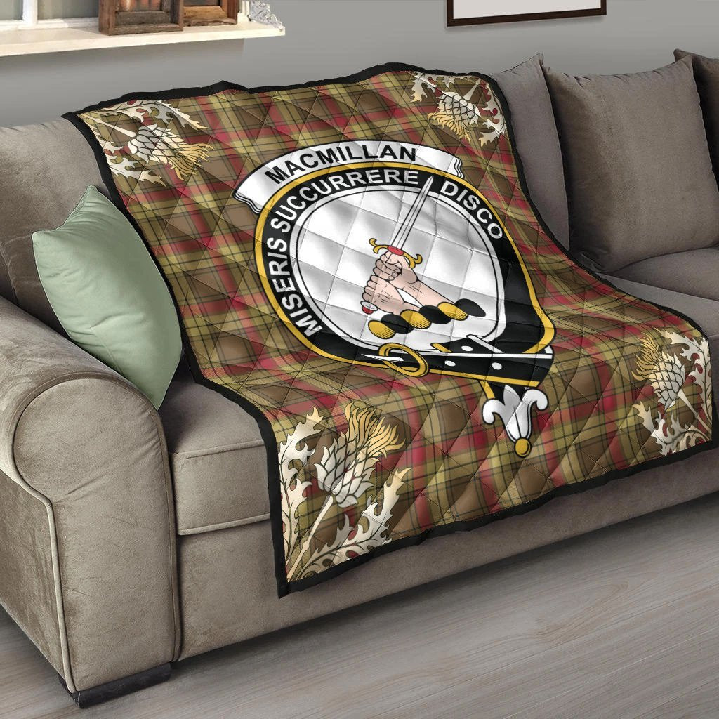 MacMillan Old Weathered Tartan Crest Premium Quilt - Gold Thistle Style