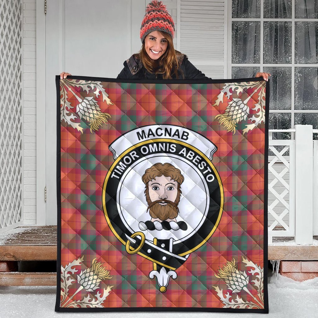 MacNab Ancient Tartan Crest Premium Quilt - Gold Thistle Style