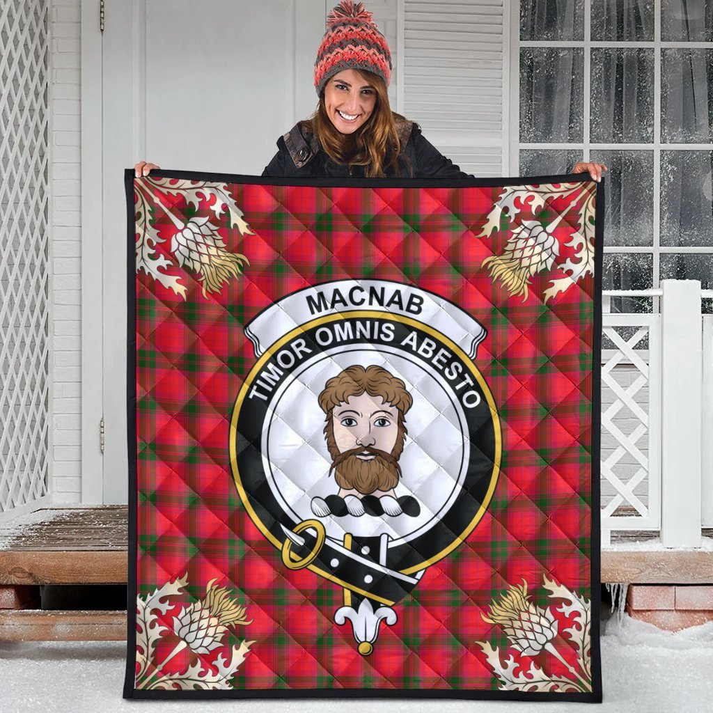 MacNab Modern Tartan Crest Premium Quilt - Gold Thistle Style