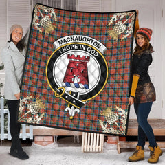 MacNaughton Ancient Tartan Crest Premium Quilt - Gold Thistle Style