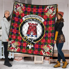 MacNaughton Modern Tartan Crest Premium Quilt - Gold Thistle Style
