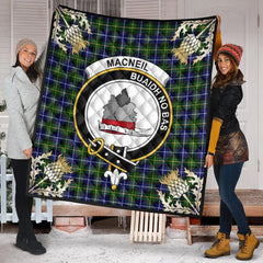 MacNeil of Barra Modern Tartan Crest Premium Quilt - Gold Thistle Style