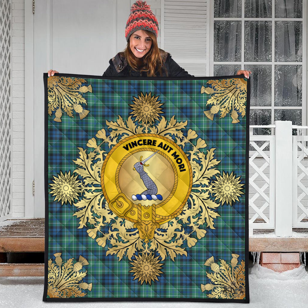 MacNeil Of Colonsay Ancient Tartan Crest Premium Quilt - Gold Thistle Style