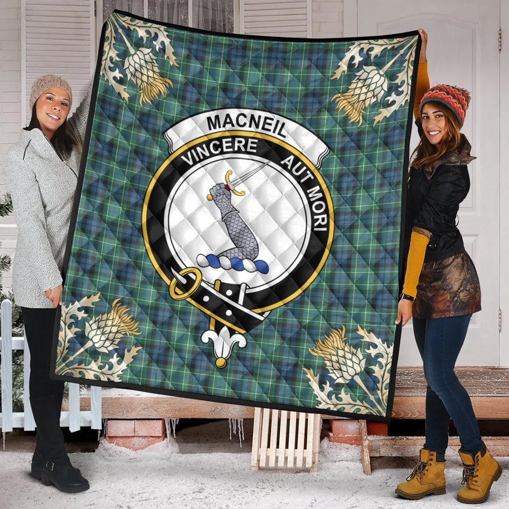 MacNeil of Colonsay Ancient Tartan Crest Premium Quilt - Gold Thistle Style
