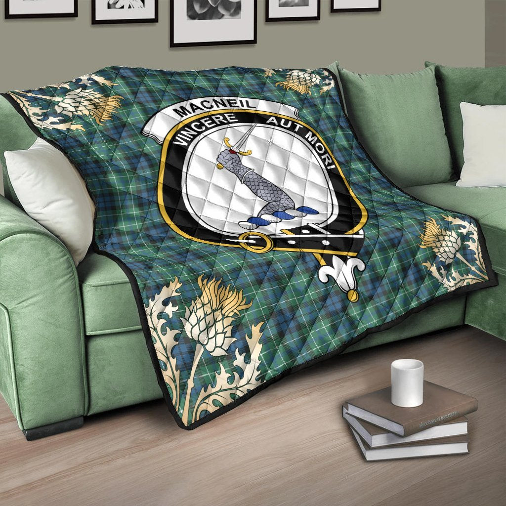 MacNeil of Colonsay Ancient Tartan Crest Premium Quilt - Gold Thistle Style