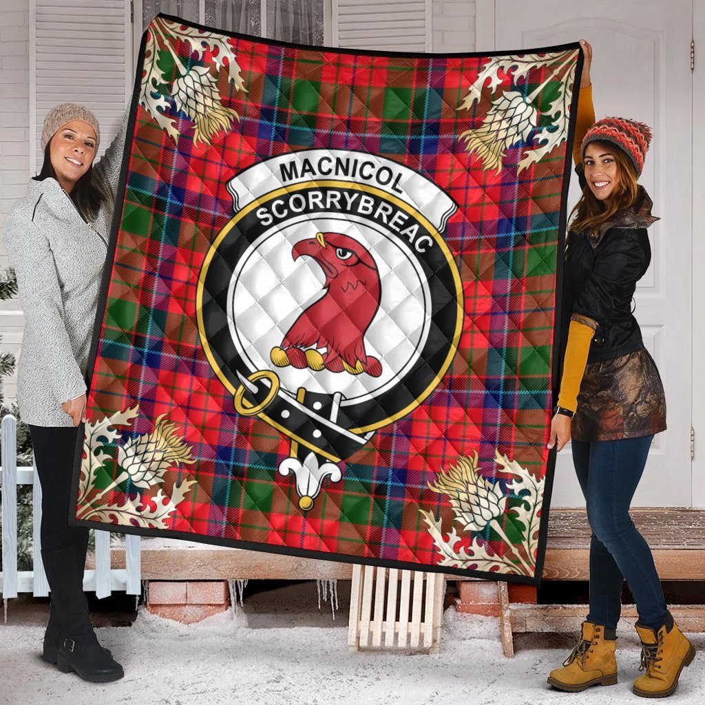 MacNicol of Scorrybreac Tartan Crest Premium Quilt - Gold Thistle Style