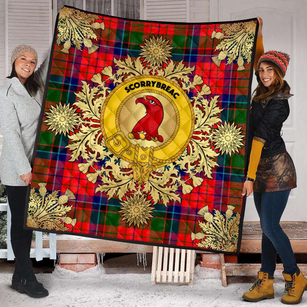 MacNicol (of Scorrybreac) Tartan Crest Premium Quilt - Gold Thistle Style