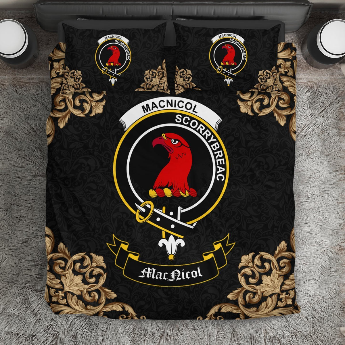 MacNicol (of Scorrybreac) Crest Black Bedding Set