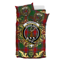 MacPhail Blue Bands Tartan Crest Bedding Set - Golden Thistle Style