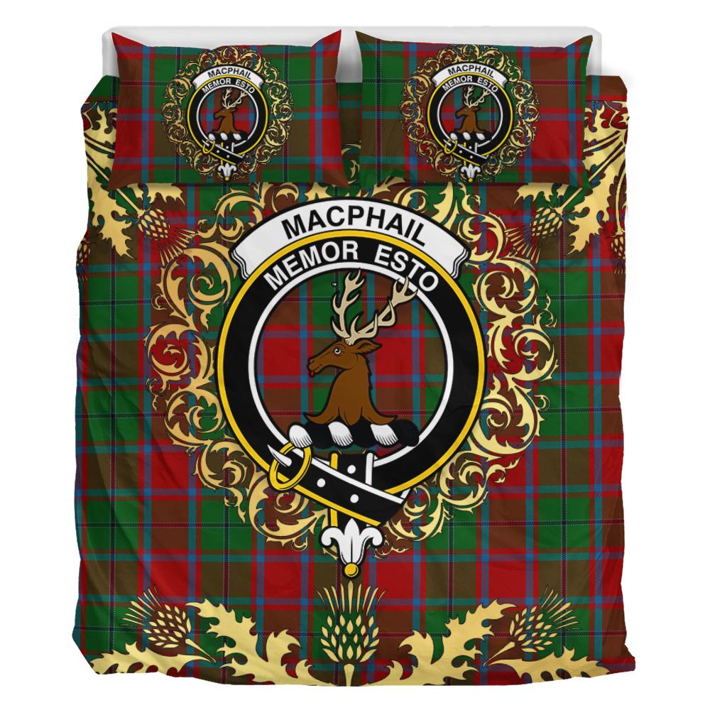 MacPhail Blue Bands Tartan Crest Bedding Set - Golden Thistle Style