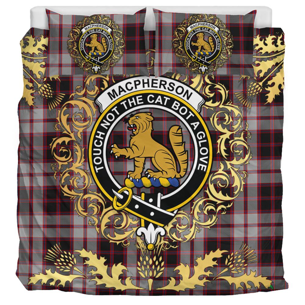 MacPherson Tartan Crest Bedding Set - Golden Thistle Style