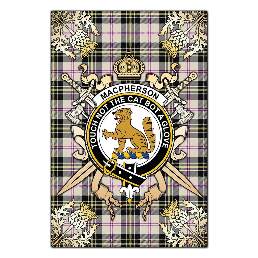 MacPherson Dress Ancient Tartan Crest Black Garden Flag - Gold Thistle Style