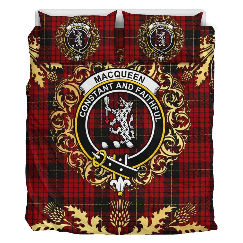 MacQueen Tartan Crest Bedding Set - Golden Thistle Style