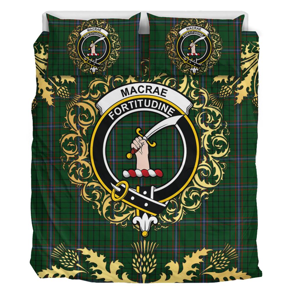 MacRae Tartan Crest Bedding Set - Golden Thistle Style