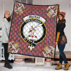MacRae Ancient Tartan Crest Premium Quilt - Gold Thistle Style