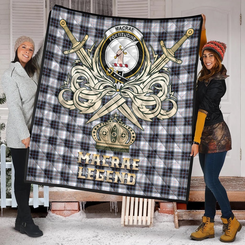 MacRae Dress Modern Tartan Crest Legend Gold Royal Premium Quilt