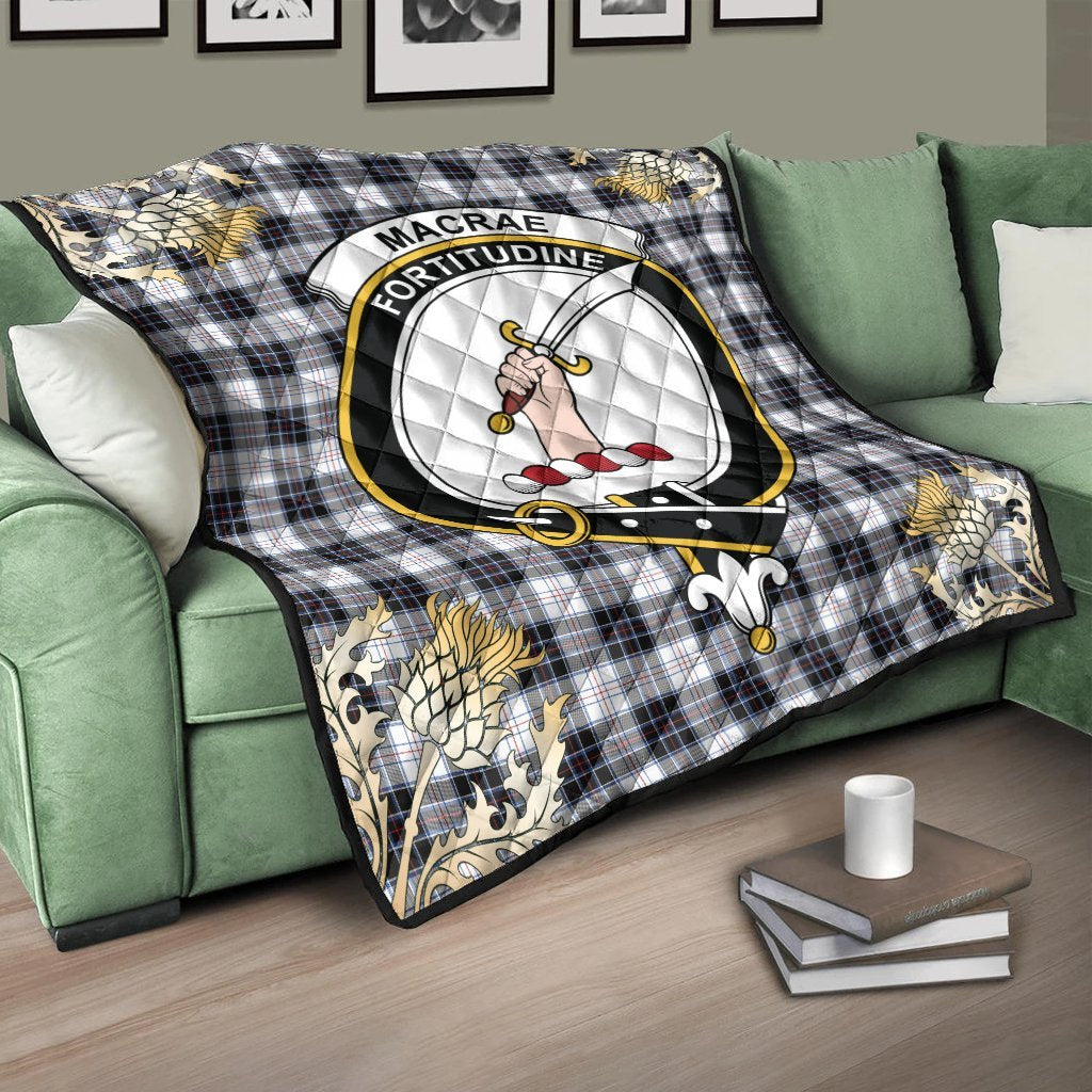 MacRae Dress Modern Tartan Crest Premium Quilt - Gold Thistle Style