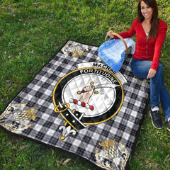 MacRae Dress Modern Tartan Crest Premium Quilt - Gold Thistle Style