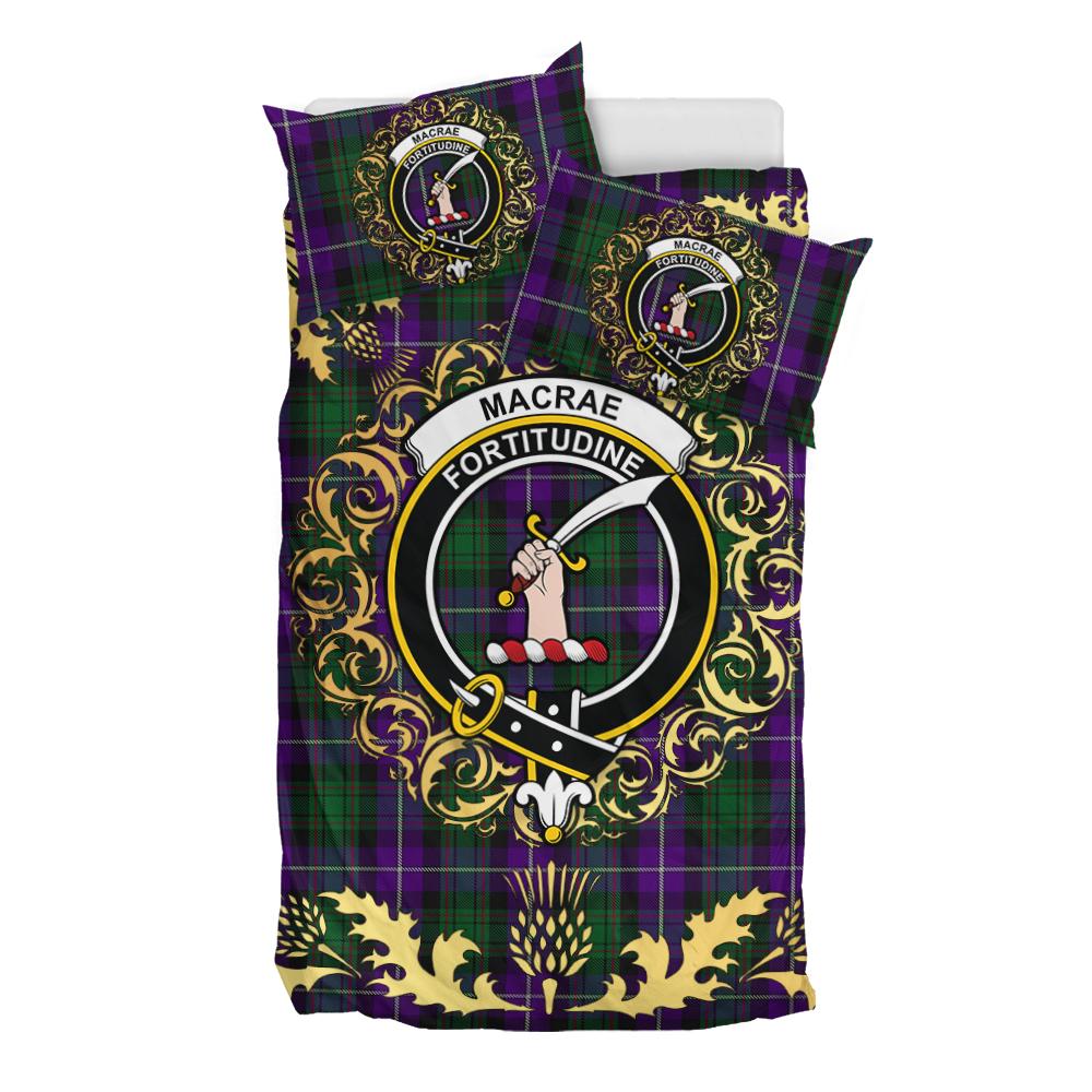 MacRae Hunting 03 Tartan Crest Bedding Set - Golden Thistle Style