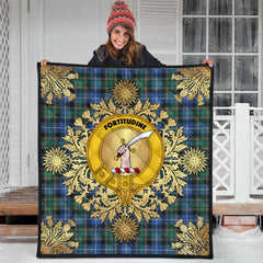 MacRae Hunting Ancient Tartan Crest Premium Quilt - Gold Thistle Style