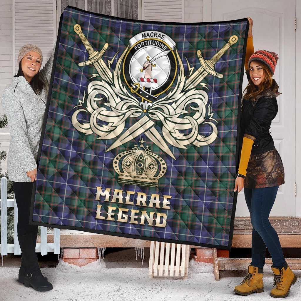 MacRae Hunting Modern Tartan Crest Legend Gold Royal Premium Quilt