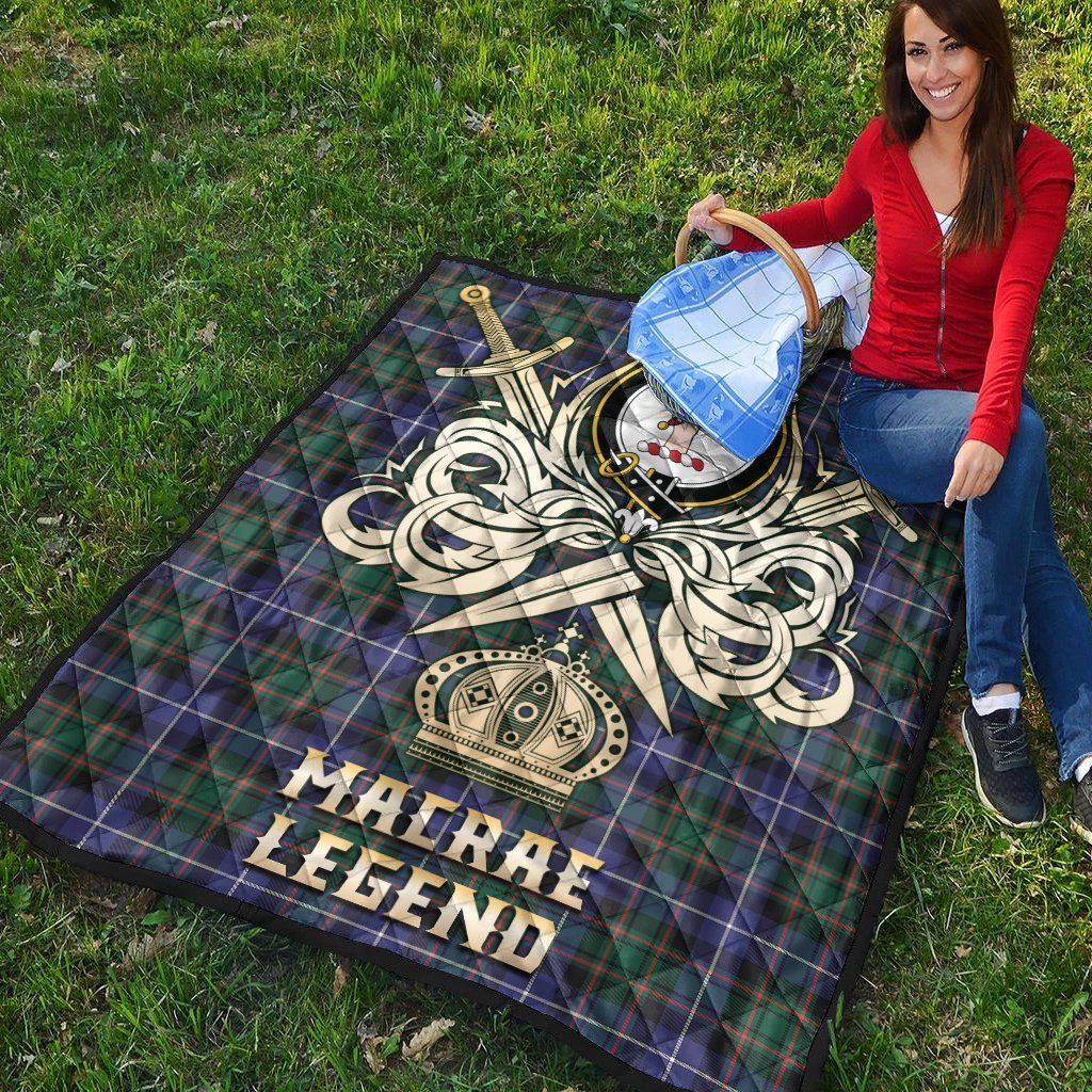 MacRae Hunting Modern Tartan Crest Legend Gold Royal Premium Quilt