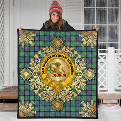 MacThomas Ancient Tartan Crest Premium Quilt - Gold Thistle Style