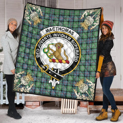 MacThomas Ancient Tartan Crest Premium Quilt - Gold Thistle Style