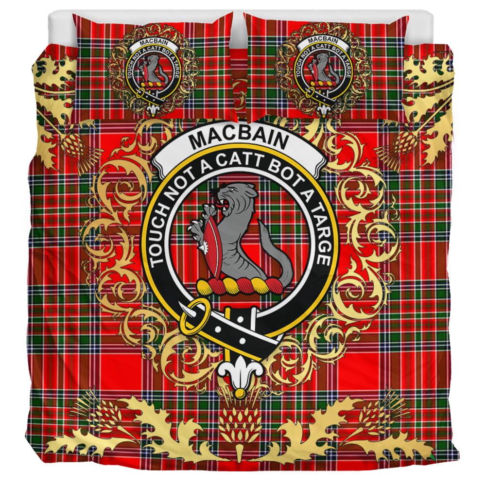 Macbain Tartan Crest Bedding Set - Golden Thistle Style