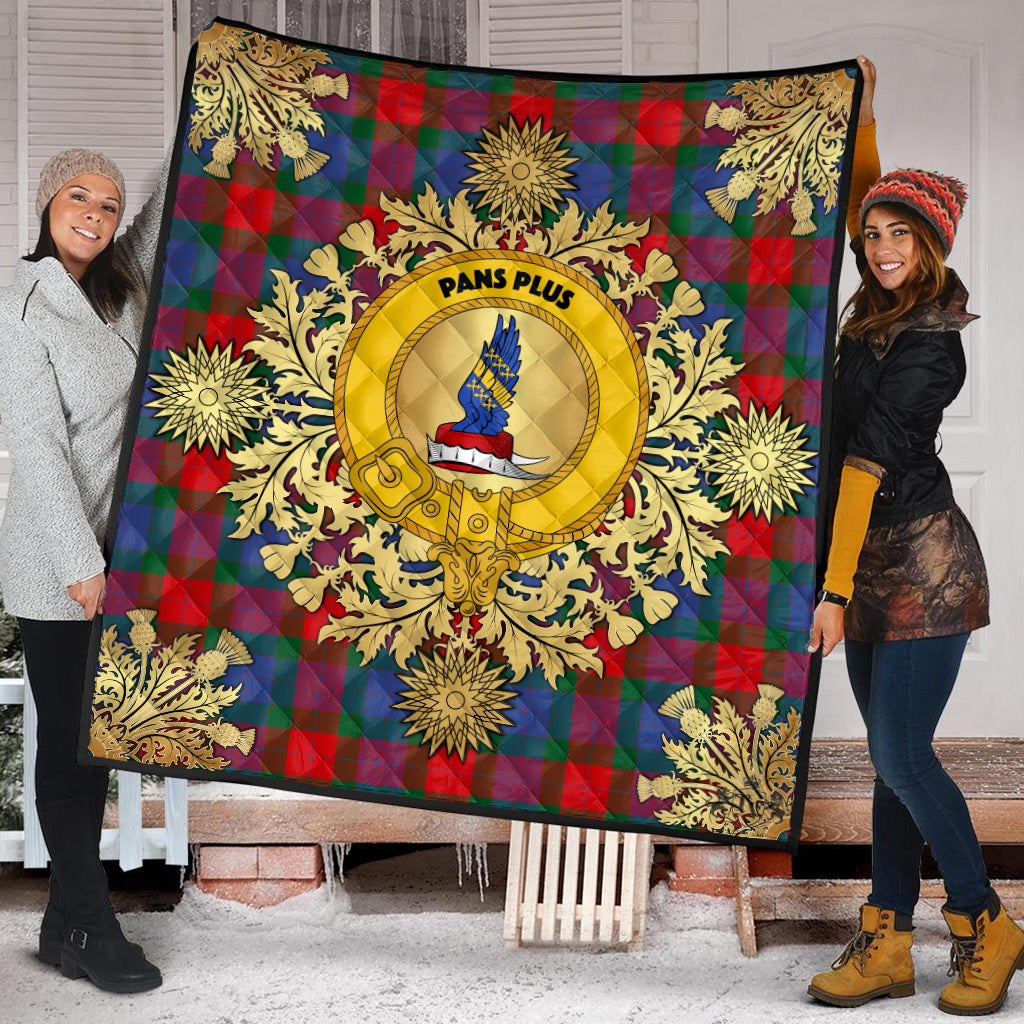 Mar Tartan Crest Premium Quilt - Gold Thistle Style