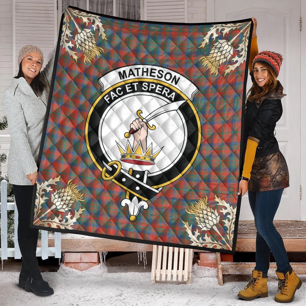 Matheson Ancient Tartan Crest Premium Quilt - Gold Thistle Style