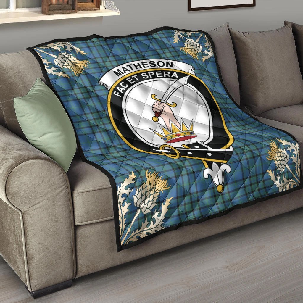 Matheson Hunting Ancient Tartan Crest Premium Quilt - Gold Thistle Style