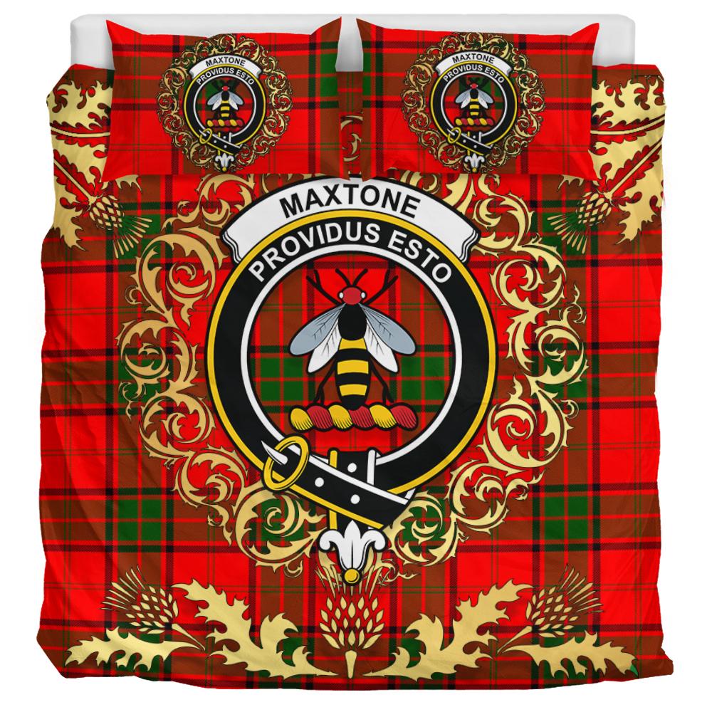 Maxtone Tartan Crest Bedding Set - Golden Thistle Style