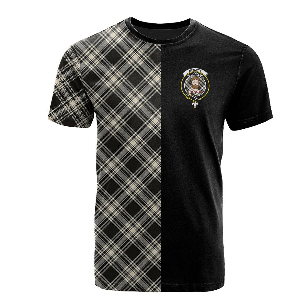 Menzies Black _ White Ancient Tartan T-Shirt Half of Me - Cross Style
