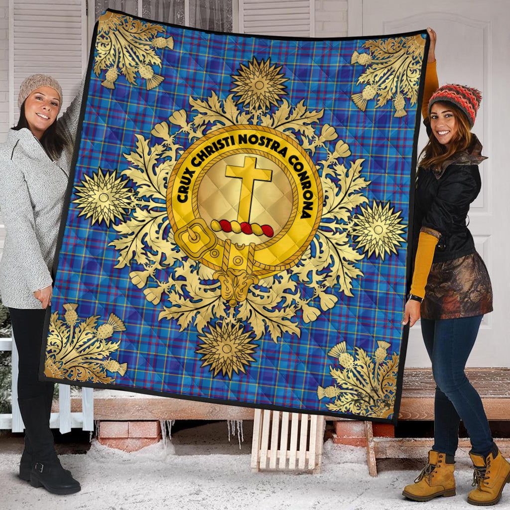 Mercer Modern Tartan Crest Premium Quilt - Gold Thistle Style