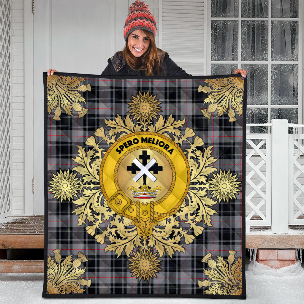 Moffat Modern Tartan Crest Premium Quilt - Gold Thistle Style