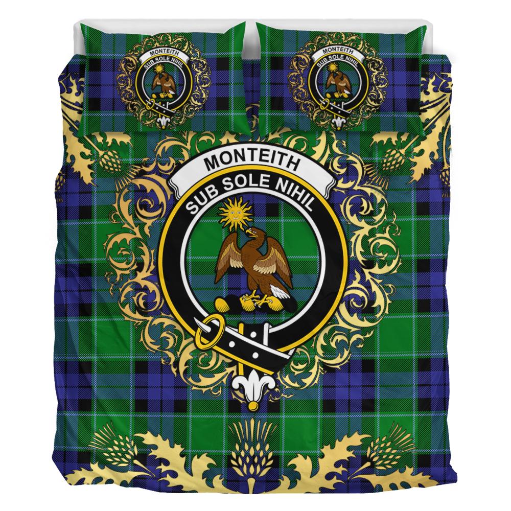 Monteith Tartan Crest Bedding Set - Golden Thistle Style