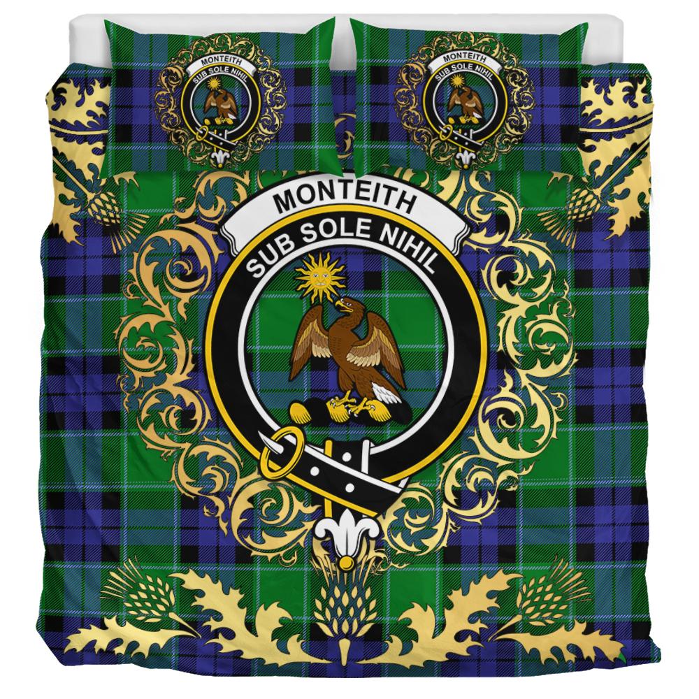 Monteith Tartan Crest Bedding Set - Golden Thistle Style