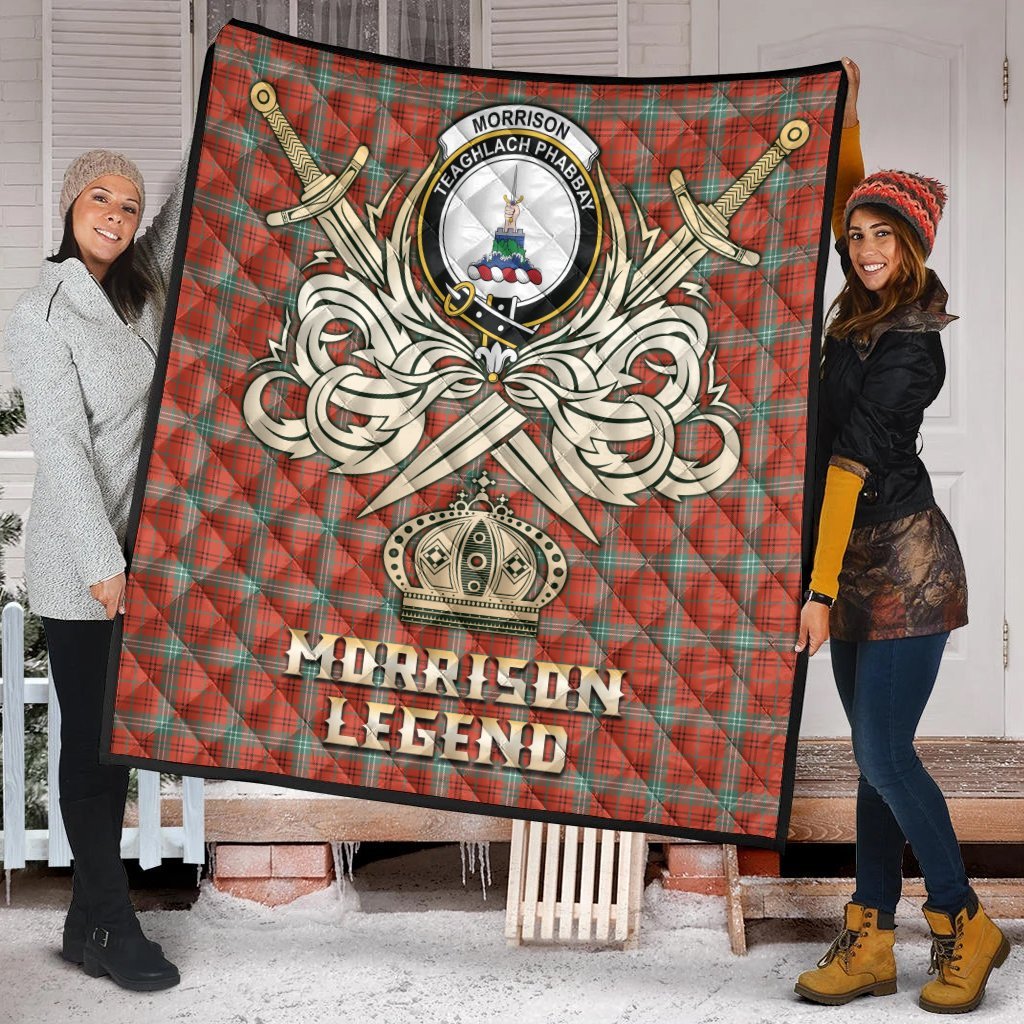 Morrison Red Ancient Tartan Crest Legend Gold Royal Premium Quilt