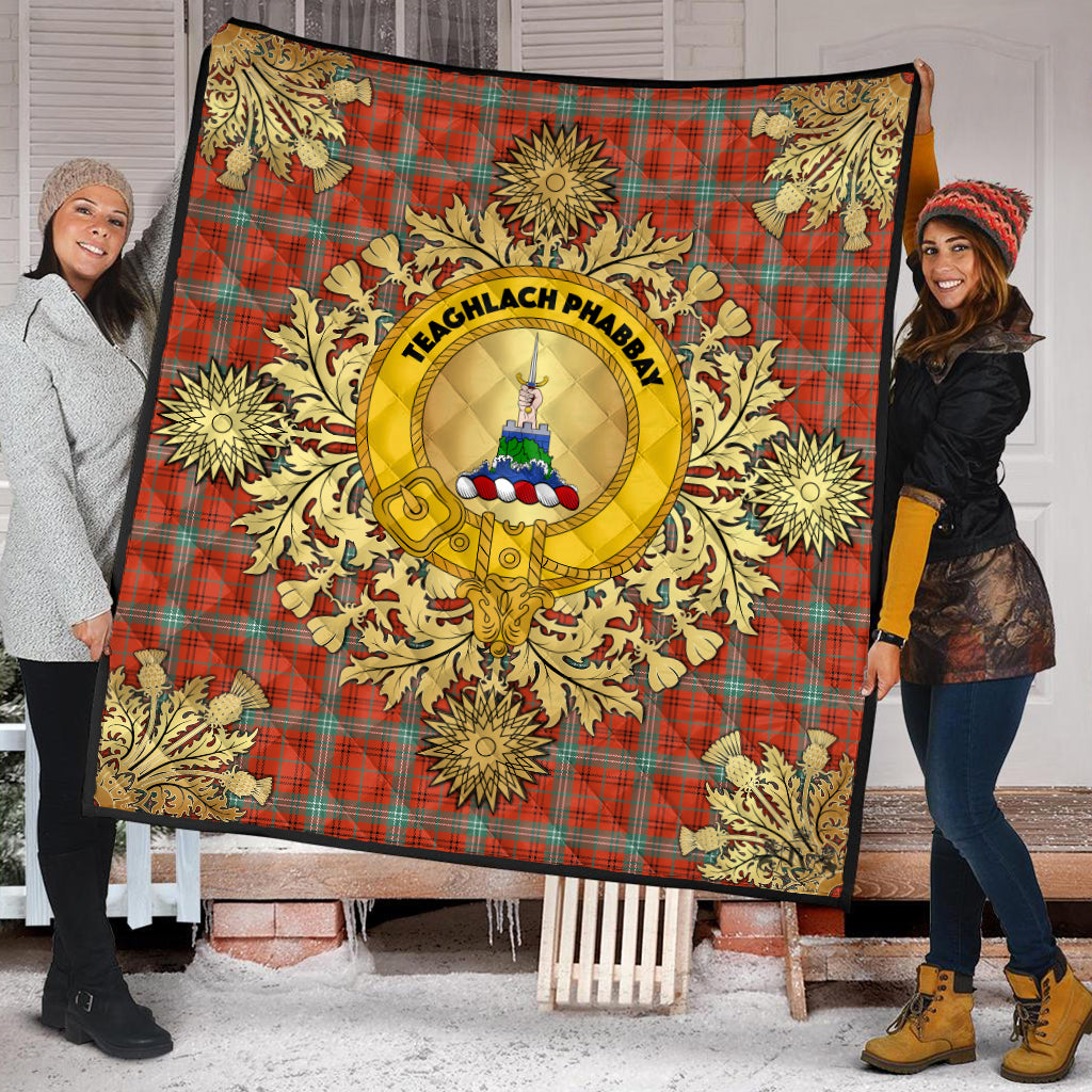 Morrison Red Ancient Tartan Crest Premium Quilt - Gold Thistle Style